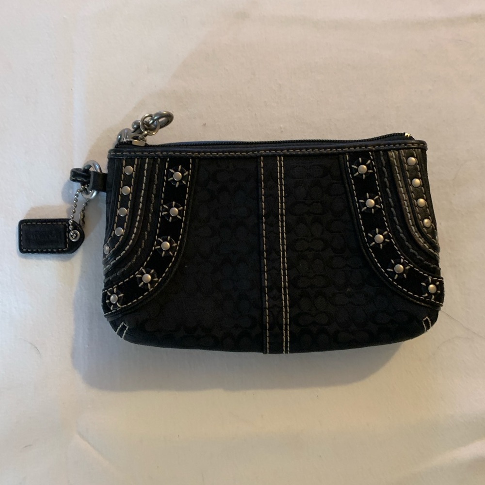Coach Black silver studded wristlet with hang tag